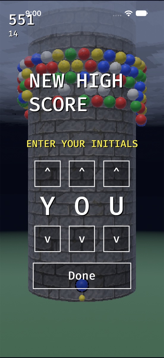 Entering initials for a new high score